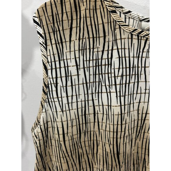 Modern Essentials Sleeveless Top Polyester Striped Pattern Beige Black Sz XL - Picture 4 of 8